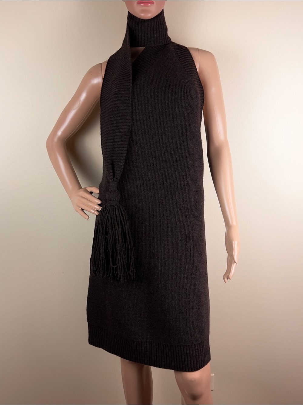 BOTTEGA VENETA BROWN WOOL MINI DRESS - Picture 2 of 9